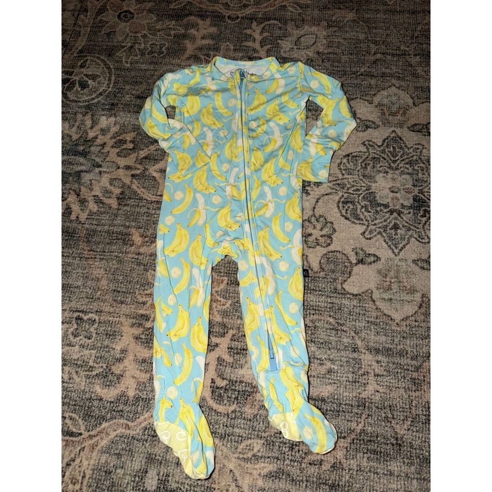 Lev Baby Banana Blue Bamboo Onesie Zippie Pajamas